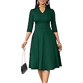AOMONI Church Dresses for Women 3/4 Sleeve Fit and Flare Church Dress Knee Length Midi Dresses