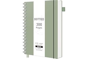 RETTACY Bullet Dotted Journal Notebook, 300 Pages, A5 Medium Size (5.7'' × 8.2''), 100 GSM Thick Paper, Flexible Plastic Cover, Spiral-bound, for Bullet Journaling, Planning, Tracking (Sage Green)
