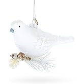 Frosted White Bird Glass Christmas Ornament