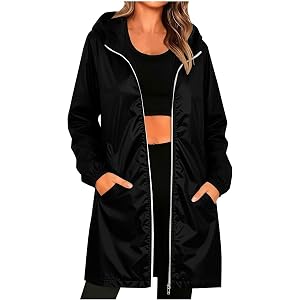 Furundly Rain Jacket Women Long Waterproof Raincoats with Hood Lightweight Full Zip Up Rain Coats Hooded Windbreaker