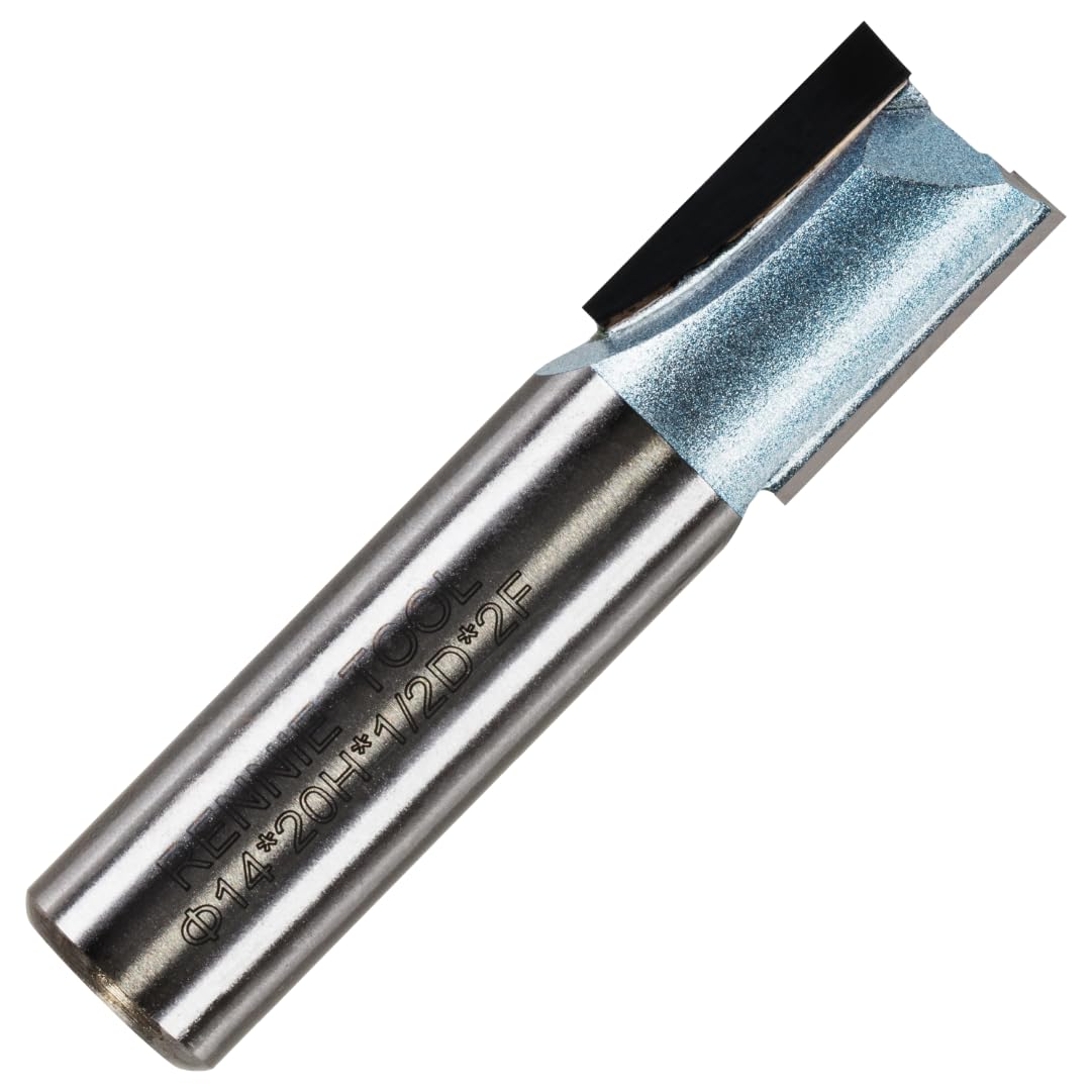 Rennie Tools - 14mm Cutting Diameter x 20mm Flute x 1/2" Shank TCT Tipped 2 Flute Straight Router Cutter Bit. Compatible With Makita Trend Festool Hikoki Dewalt Router Etc. 14mm Router Bit