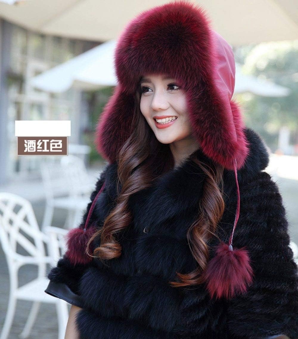 Russian Hat,Woman Winter Ear Flaps Warm Ski Hat Russian Aviator Bomber Hat Dark Red Fashion Faux Fur Windproof Thicken Lei Feng Cap Ushanka Military Hunting Trapper Hat