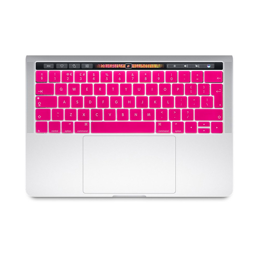 Se7enline Compatible with New Macbook Pro Touch Bar Keyboard Cover Silicone Laptop Skin (UK Layout) for MacBook Pro 13 15 inch A1706/A1707/A1989/A1990 2016/2017/2018/2019/2020, Hot Pink โ image 1