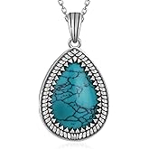Sterling Silver Turquoise Pendant Necklace - Genuine Turquoise Jewelry for Women