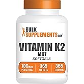 BulkSupplements.com Vitamin K2 Softgels - Vitamin K2 MK7, Vitamin Supplements - Gluten Free, 1 Softgel per Serving, 365 Count (Pack of 1)