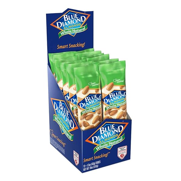 BLUE DIAMOND ALMONDS, WHOLE NATURAL FLAVORED SNACK NUTS, SINGLE SERVE BAGS (1.5 OZ. TUBES, PACK OF 12)