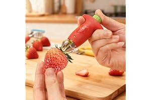 Strawberry Huller with Stainless Steel Tip – Handheld Strawberry Corer for Quick Stem Removal, Easy Fruit Prep Tool for Desse