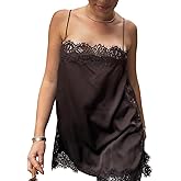 Satin Lace Camisole Top for Women Silk Lace Trim Cami Top Spaghetti Strap Y2k Going Out Tank Streetwear