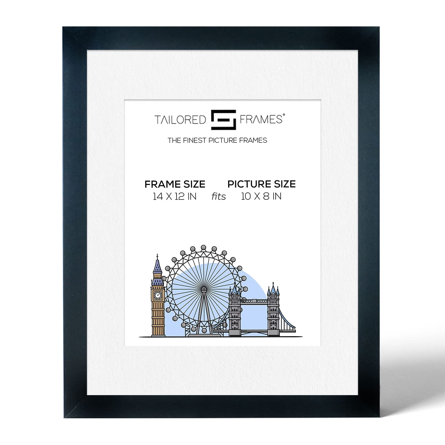 Tailored Frames Seattle Black 14" x 12" Frame for 10" x 8" picture | Single Picture Frames | Wall Hanging Type | Photo Frame With White Mount