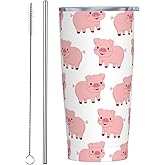 JASROTAO Pink Pigs Tumbler,Pigs 20oz Stainless Steel Insulated Travel Tumblers,Travel Coffee Mug with Lid and Straw Water Bottle Drink Tumbler Cups Gifts for Women Men