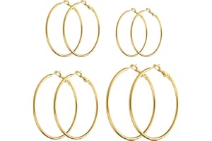 IJUQI Gold Hoop Earrings for Women - 14K Gold Plated Hypoallergenic Stainless Steel Gold Earrings Set, Lightweight Large Small Gold Hoops Jewelry, 4 Pairs