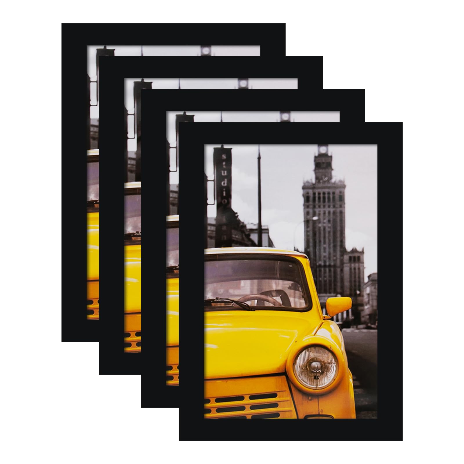 EGOFINE 9x6 Black Photo Frames Set of 4 - Made of Solid Wood for Table Top and Wall Mounting
