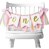 Ptwola 1st Birthday Girl Highchair Banner 1st Highchair Garland Decoration Sweet One High Chair Banner Pink Rose Birthday Banners Photo Prop Party Decor for Princess Girls Photo Background