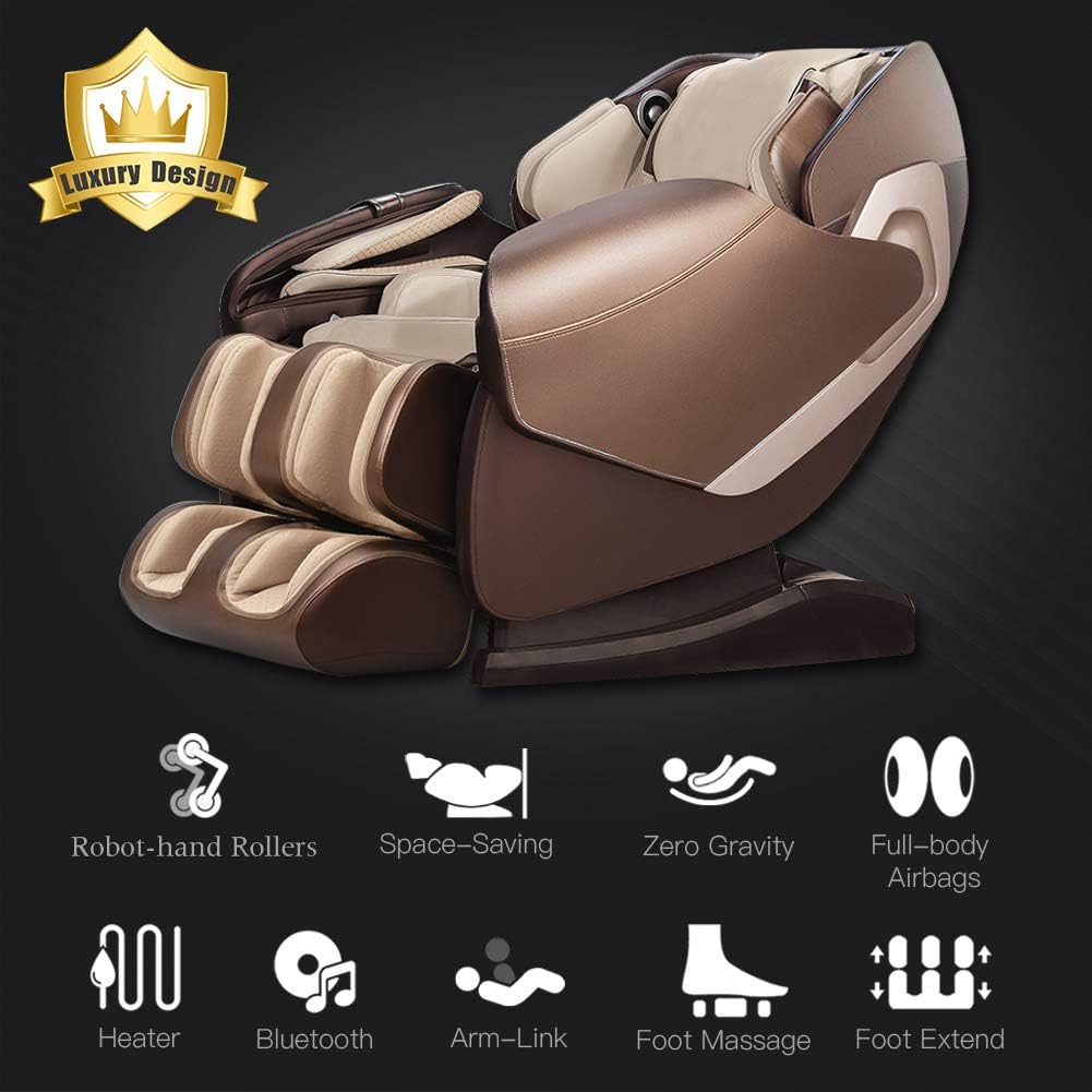 Real Relax SL-Track Shiatsu Massage Chair, Zero Gravity Full Body Shiatsu Massage Recliner with Music Sync Massage Body Scan Bluetooth Heat Foot Roller, PS5000(Champagne): Furniture & Decor