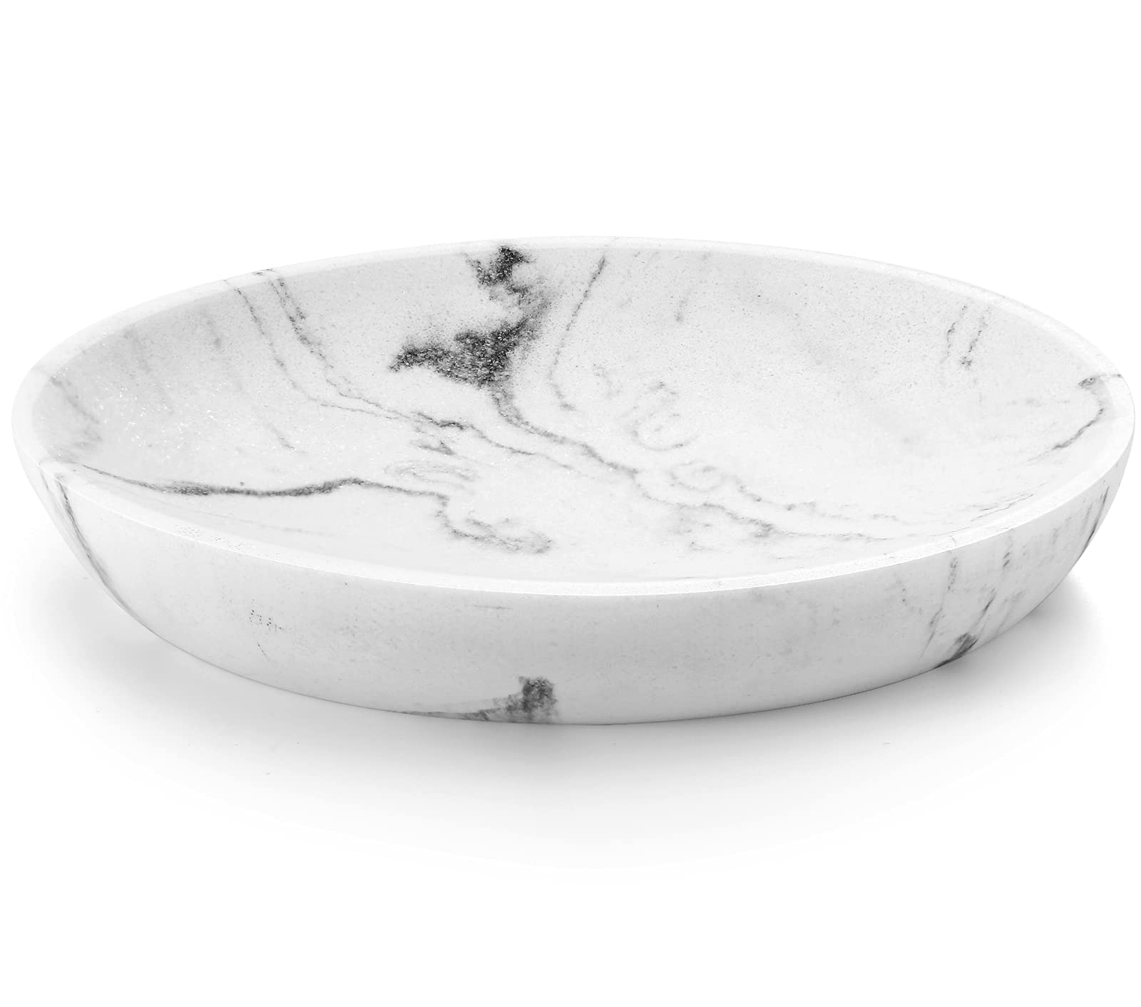 Luxspire Marble Soap Dish - Oval Soap Bar Plate & Sponge Holder for Bathroom Vanity, Shower, Sink or Counter Top, White