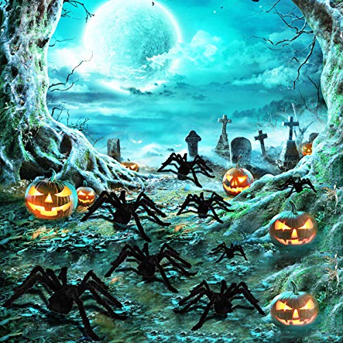 Dreampark Halloween Spider Decorations, 8 Pcs Realistic Hairy Spiders Set, Scary Spider Props for Indoor, Outdoor and Yard Creepy Decor