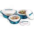 Pinnacle Insulated Casserole Dish with Lid 3 pc. set 2.6/1.25/.6 qt. Elegant Hot Pot Food Warmer/Cooler - Large Thermal Soup/Salad Serving Bowl- Stainless Steel –Best Gift Set for Moms –Holidays Teal