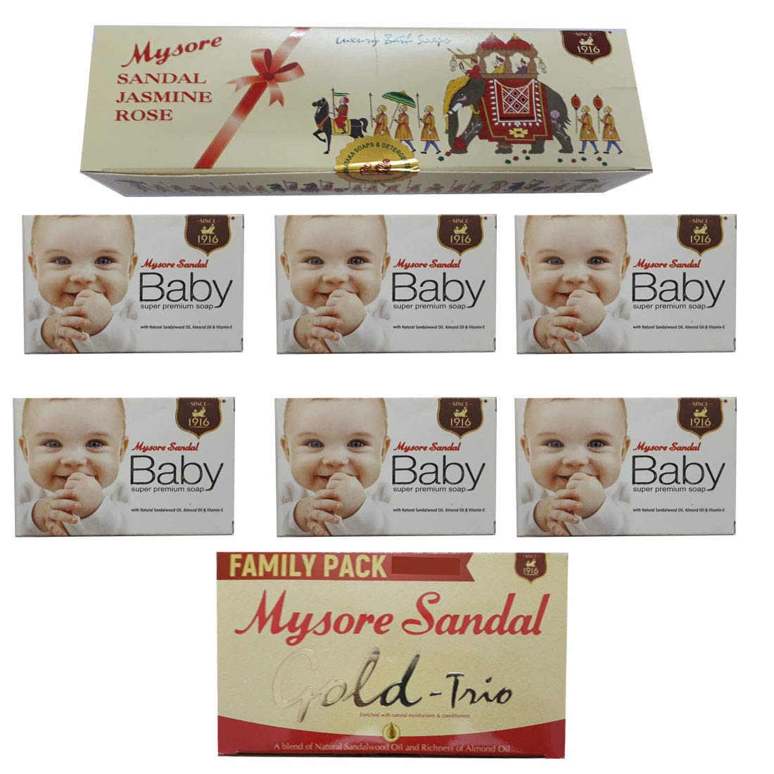 Buy Mysore Sandal 6 Baby Soap 75 G X 6 1 Gold Trio 125 G X 3 1 Jasmine Rose Soap 150 G X 3 Online At Low Prices In India Amazon In