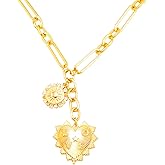 ORIGENCE Sun Heart Necklace for Women 18K Gold Plated Heart Pendant Necklace Chunky Chain Choker Necklaces Hip Hop Charm Necklaces Trendy Unisex Jewelry