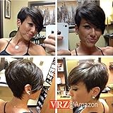 VRZ Short Human Hair Wigs Pixie Cut Black Wig with Side Bang Medium Cap Size None Lace wig Color 1B (XJK)