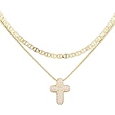 Mikovivi 2pcs CZ Cross Pendant Necklaces, Stackable Dainty Gold Cross Necklace Trendy CZ Diamond Crucifix Charm Simple Jewelry Gift for Women