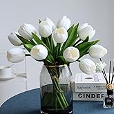 Buart White&Green Tulip Flowers Artificial Luxury Big Tulip Valentine's Day Mother's Day Easter Home Kitchen Wedding Decorations(11pcs)