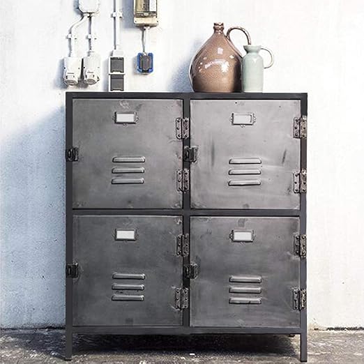 Maison ESTO Kommode New Vintage 4 Türen Metall Vintage anthrazit