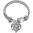 Inspired Silver - Coach - Silver Braided Bracelet for Women - Pave Heart Charm Bracelet Jewelry Gift with Cubic Zirconia - Women's Charm Bracelet with Lobster Claw Clasp