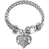 Inspired Silver - Coach - Silver Braided Bracelet for Women - Pave Heart Charm Bracelet Jewelry Gift with Cubic Zirconia - Women's Charm Bracelet with Lobster Claw Clasp