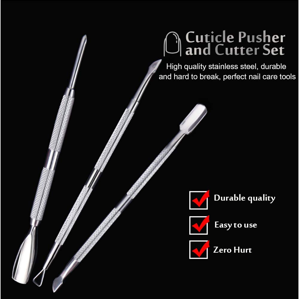 Cuticle Pusher and Cutter, YGDZ 3PCS Stainless Steel Manicure Pedicure Remover Tools Metal Cuticle Peeler Scraper for Fingernails and Toenails: Beauty