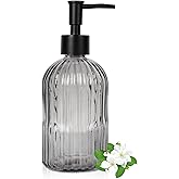 14Oz Black Pump Glass Soap Dispenser, Gray Stripe Countertop Refillable Liquid Bottle Hand Dish Lotion Dispenser with Plastic Pump, for Kitchen, Bathroom