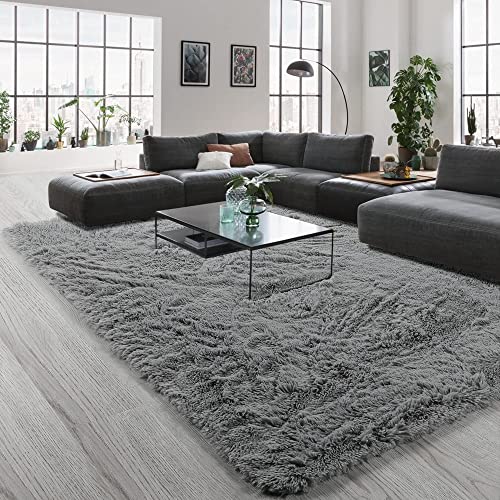 RUGVANE Grey Fluffy Area Rug 5x8 for Bedroom,Super Soft Rug for Living Room Decor,Fuzzy Rug for Baby Boy Girl Dorm Room,Shaggy Rug for Nursery Room,Plush Carpet for Playroom,Rectangle,Gray Furry Rug