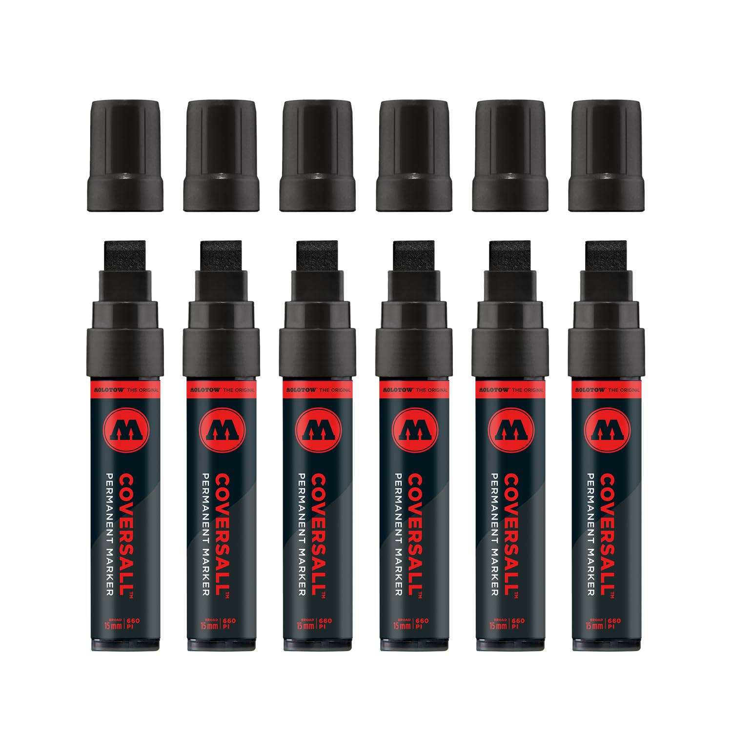 Molotow Masterpiece Coversall 660 PI 15mm Refillable Permanent Marker Pen - Signal Black (Pack of 6)