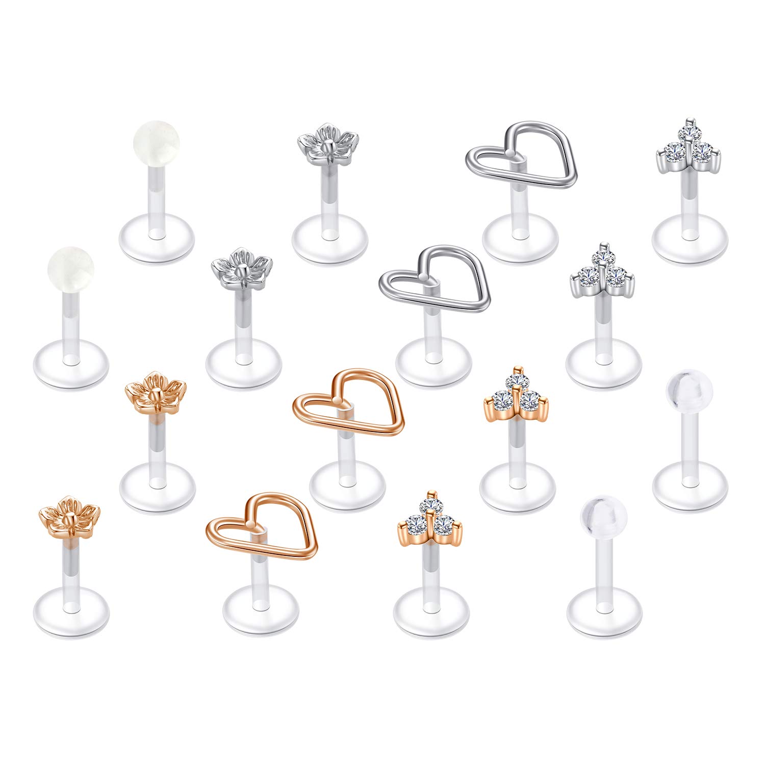 JFORYOU 16G Clear Labret Lip Studs Plastic Tragus Earrings Cartilage Helix Earring Flexible Earlobe Bioflex Medusa Piercing Jewelry 1/4" 6mm Bar Length