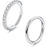 ESLALA 2pcs Nose Rings Hoops 316L Surgical Steel Nose Rings 20G Hinged CZ Piercing Jewelry Septum Clicker Lip Rings Cartilage Earring Helix Daith