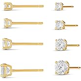 Amazon Essentials 14K Gold Plated Sterling Silver Round or Princess Cut Cubic Zirconia Stud Earring Set