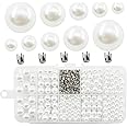 SHRJ Pearl Setting Machine Accessories Pearl Beads with Rivet Studs Set, Replenishment White Polished ABS Undrilled Art No Hole Imitation Round Pearl Beads, 5 Sizes (White)