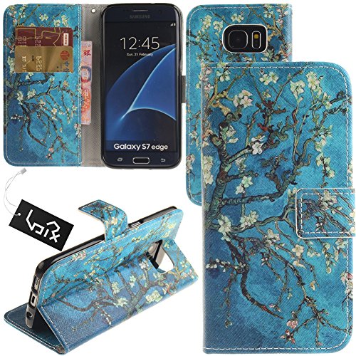 Galaxy S7edge Case, Urvoix(TM) Blossom Tree Blue PU Leather Flip Wallet Case Cover - w/ Picture on Card Holder, Magnetic Closure, Stand Feature for G935 Samsung Galaxy S7 edge