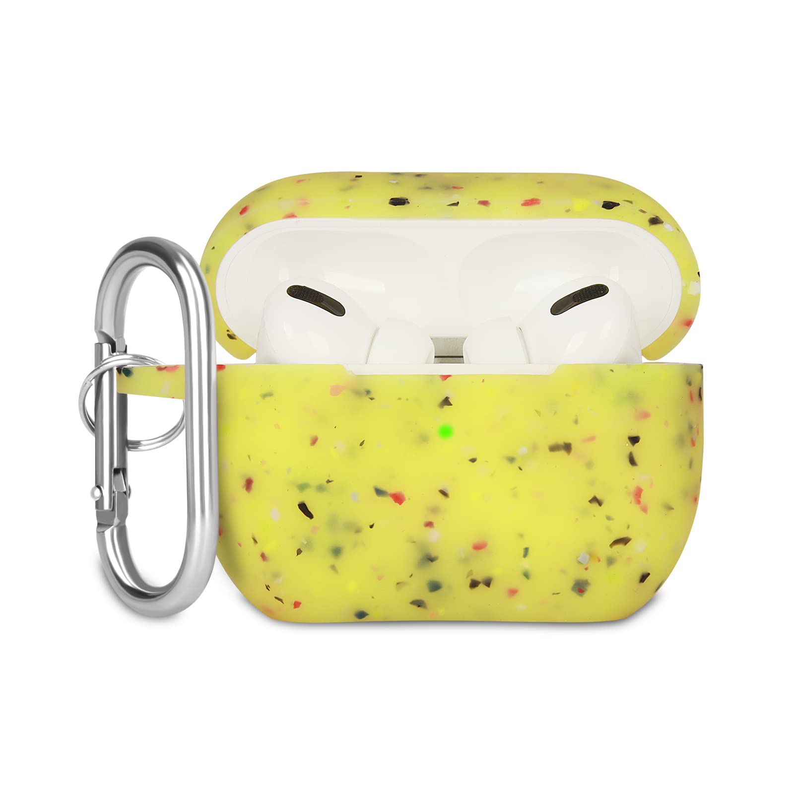 KOKOKA Case Cover Compatible with Airpods Pro, Soft Silicone Skin Case Cover Shock-Absorbing Protective Case for Airpods Pro 2019 with Carabiner, Front LED Visible, Floral Yellow — image 1