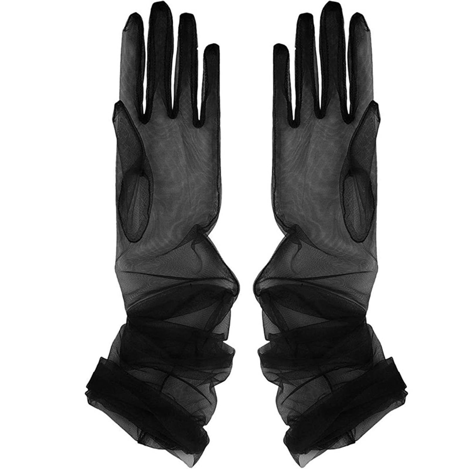 CHENGZI Long gloves 55cm mesh gloves Wedding dress tulle cuff Women's party accessories Bridal lace gloves (Black, One Size)