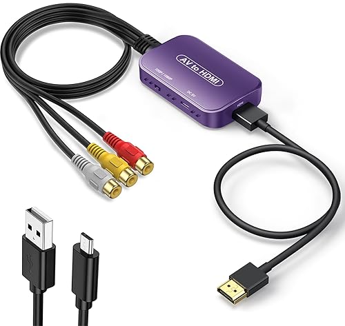 Viagkiki RCA to HDMI Converter, AV to HDMI Adapter,RCA to HDMI Composite  Audio Video Converter for PS1, PS2, PS3, STB, Xbox, VHS, VCR,Black-Ray DVD 