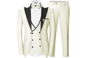 Wangyue Mens Tuxedo Suit for Men Double Breasted 3 Piece Slim Fit Suits for Wedding Suit Men Prom Suits Vest Pants Sets