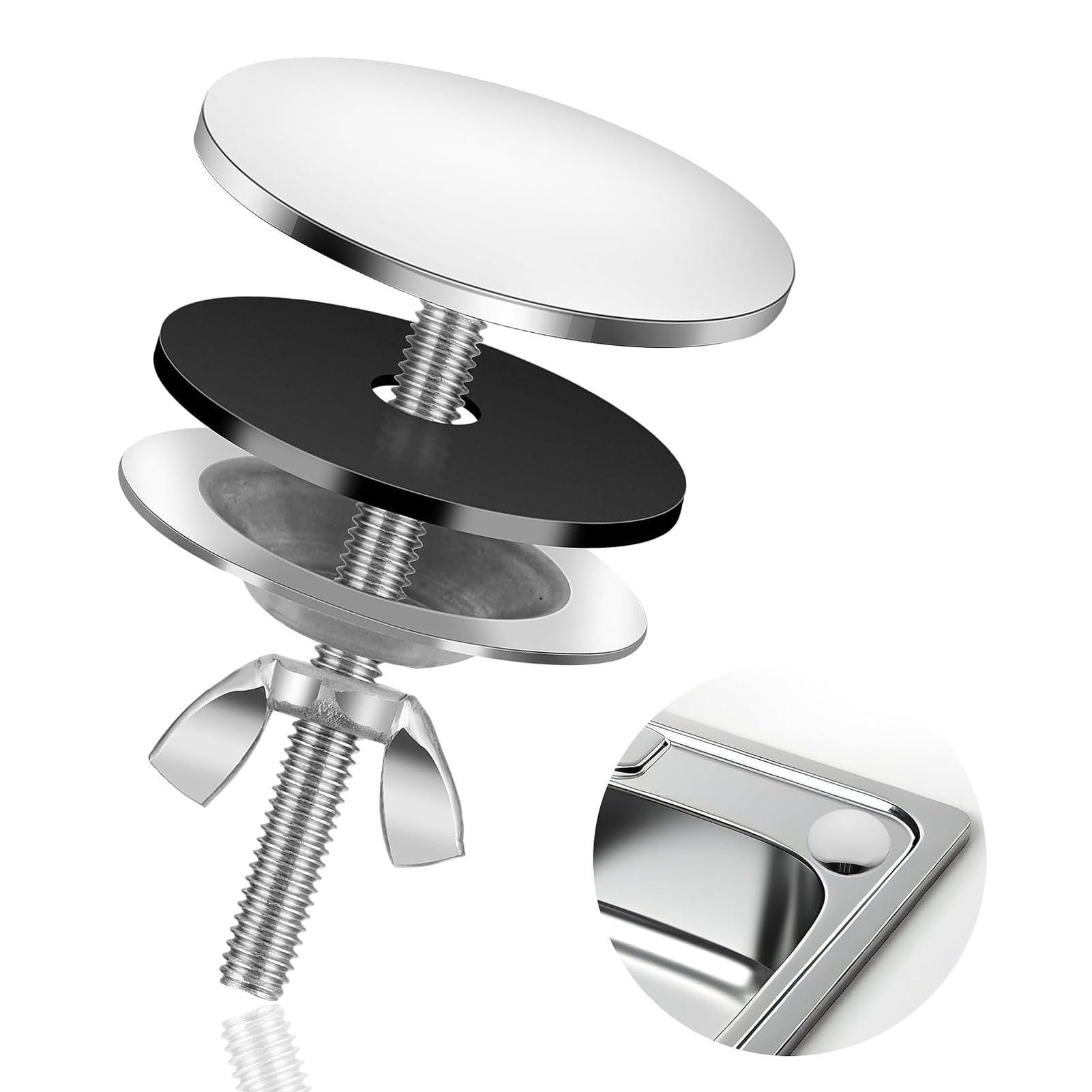 Sink Hole Cover Stainless Steel 304 Chrome, Kitchen Sink Tap Faucet Hole Cover 50mm/2 Inch, Chonphan Spare Blanking Hole Cover for Kitchen and Bathroom Sink Decoration- Sliver