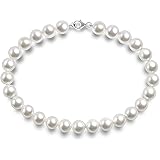 PAVOI Sterling Silver Round White Simulated Shell Pearl Necklace Strand | Pearl Choker Necklace | Jewelry for Women