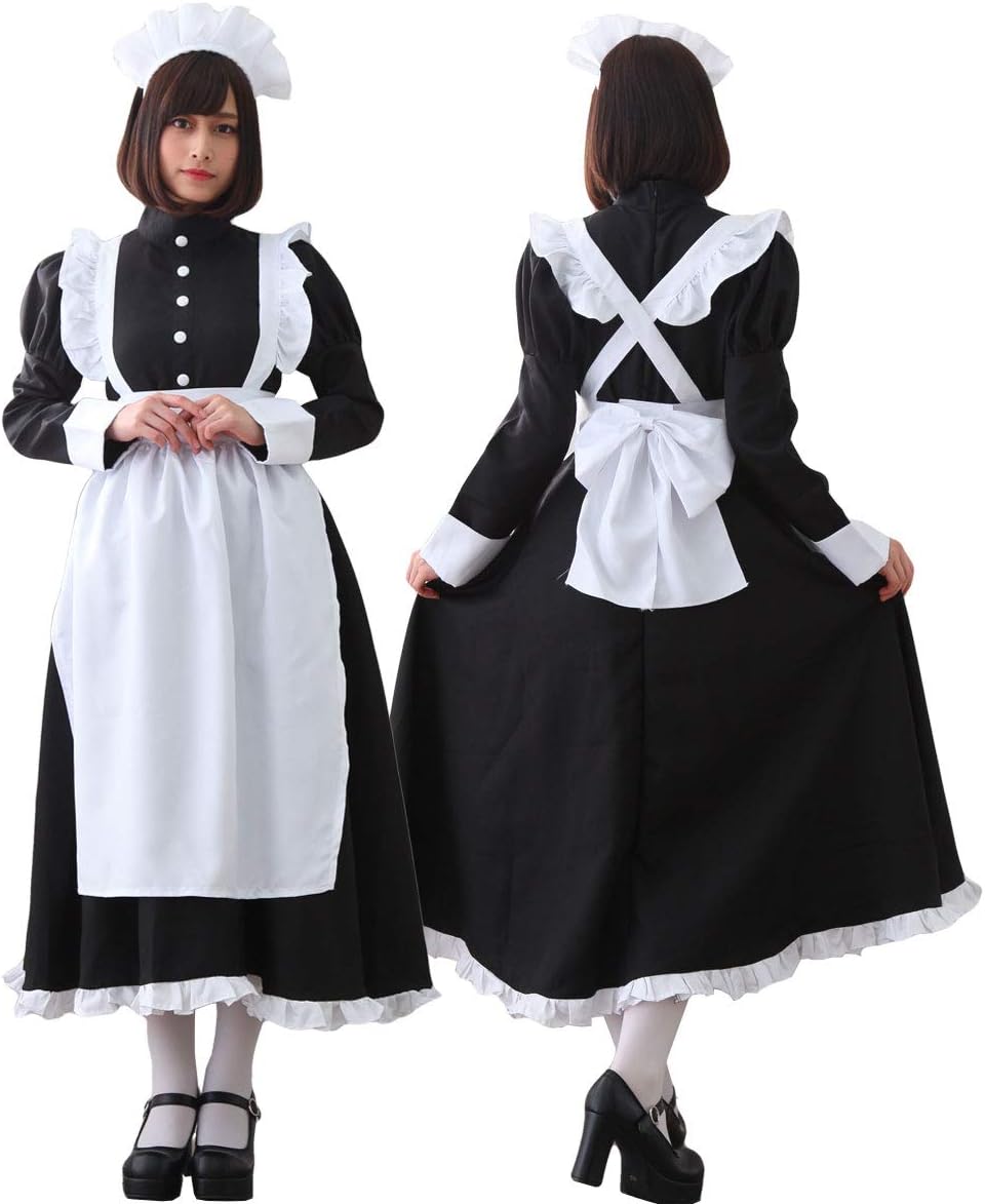 Amazon サイズ選べる Monoii メイド服 コスプレ 長袖 ロング 黒 可愛い メイド エプロン カチューシャ クラシック 衣装 セクシー コスチューム ハロウィン C956 コスプレ 仮装 通販