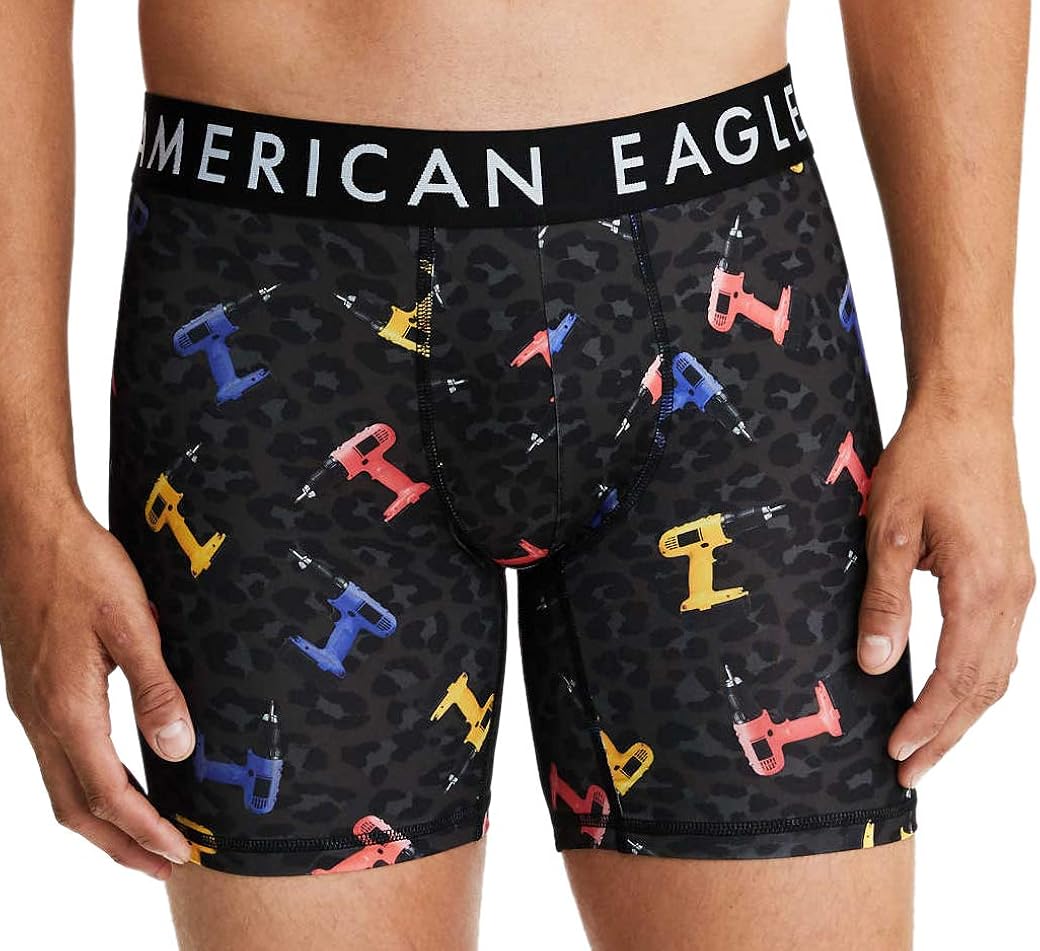 American Eagle Mens 9618001 Cheetah Drill 6" Flex Boxer Brief, Black (L