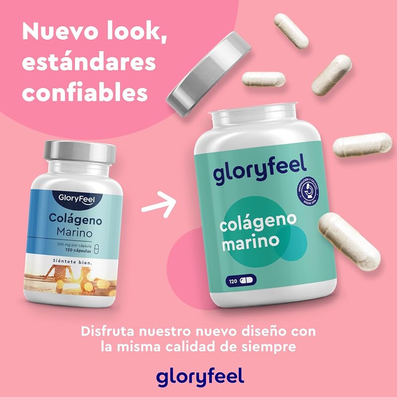 Colágeno marinho hidrolisado alta dose de 1500 mg 120 cápsulas | peptídeos de colágeno marinho 100% puros de peixes selvagens, proteínas de colágeno para massa muscular para ossos e articulações