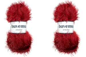 Buvemu Eyelash Fun Fur Yarn 100 Gram (3.53 Ounces) 175 Yards (160 Meters) (Red - 2 Skeins)