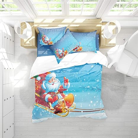 Amazon Com Earendel Cartoon Santa Duvet Cover Set Merry Christmas Bedding Blue Background Bed Sets 2 3 4pcs Colorful Quilt Covers Sheets Pillowcases Twin Full Queen King Size 5 Twin 172x218cm 3pcs Home Kitchen