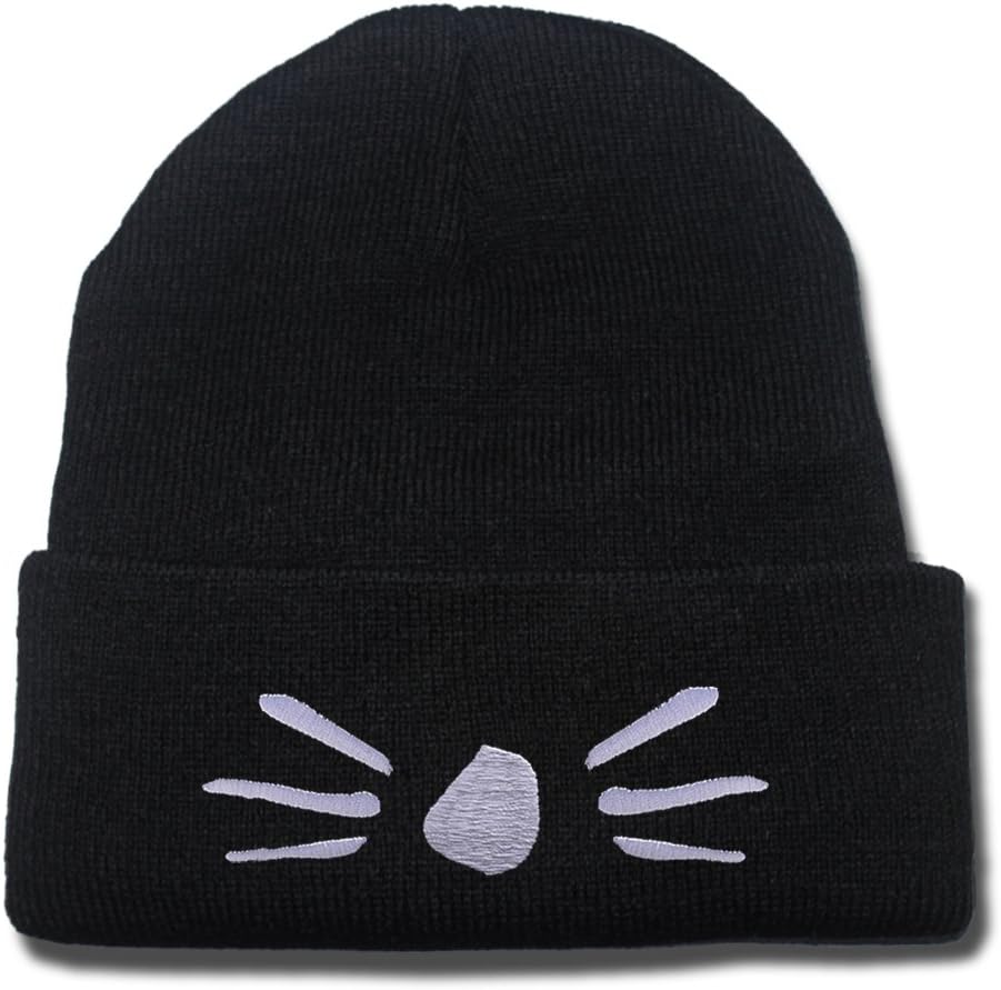 JIUWEI Dan and Phil Cat Whiskers Logo Embroidery Beanies Skullies Knitted Hats Skull Caps Black